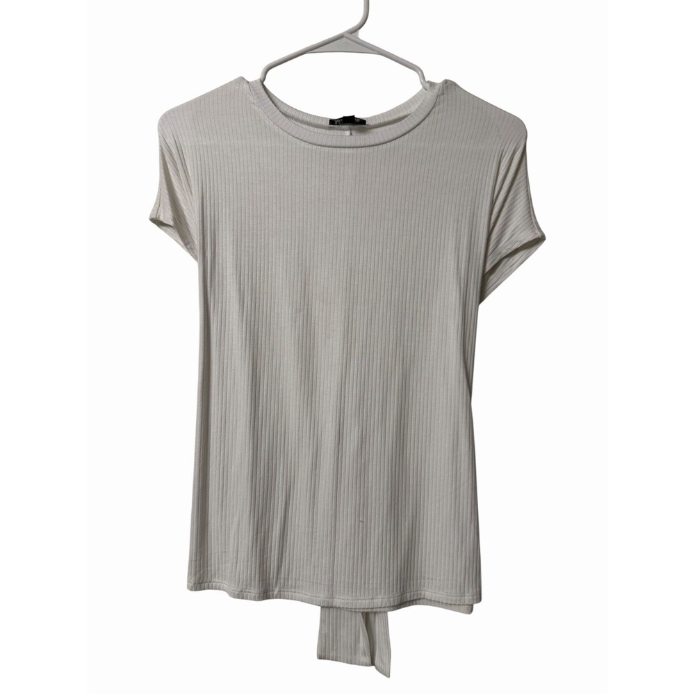 Express XS White ribbed Tie Back Top Short Sleeve Crew Neck